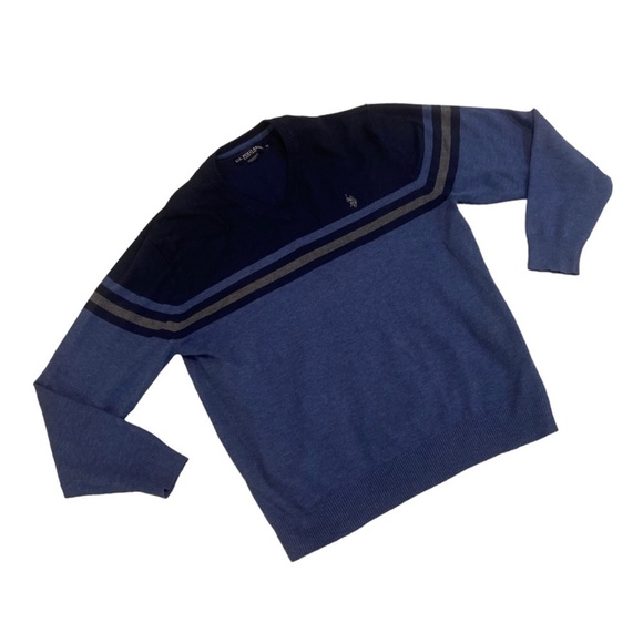 Men’s US Polo Association blue striped crew neck pullover sweater size xl - Picture 1 of 6